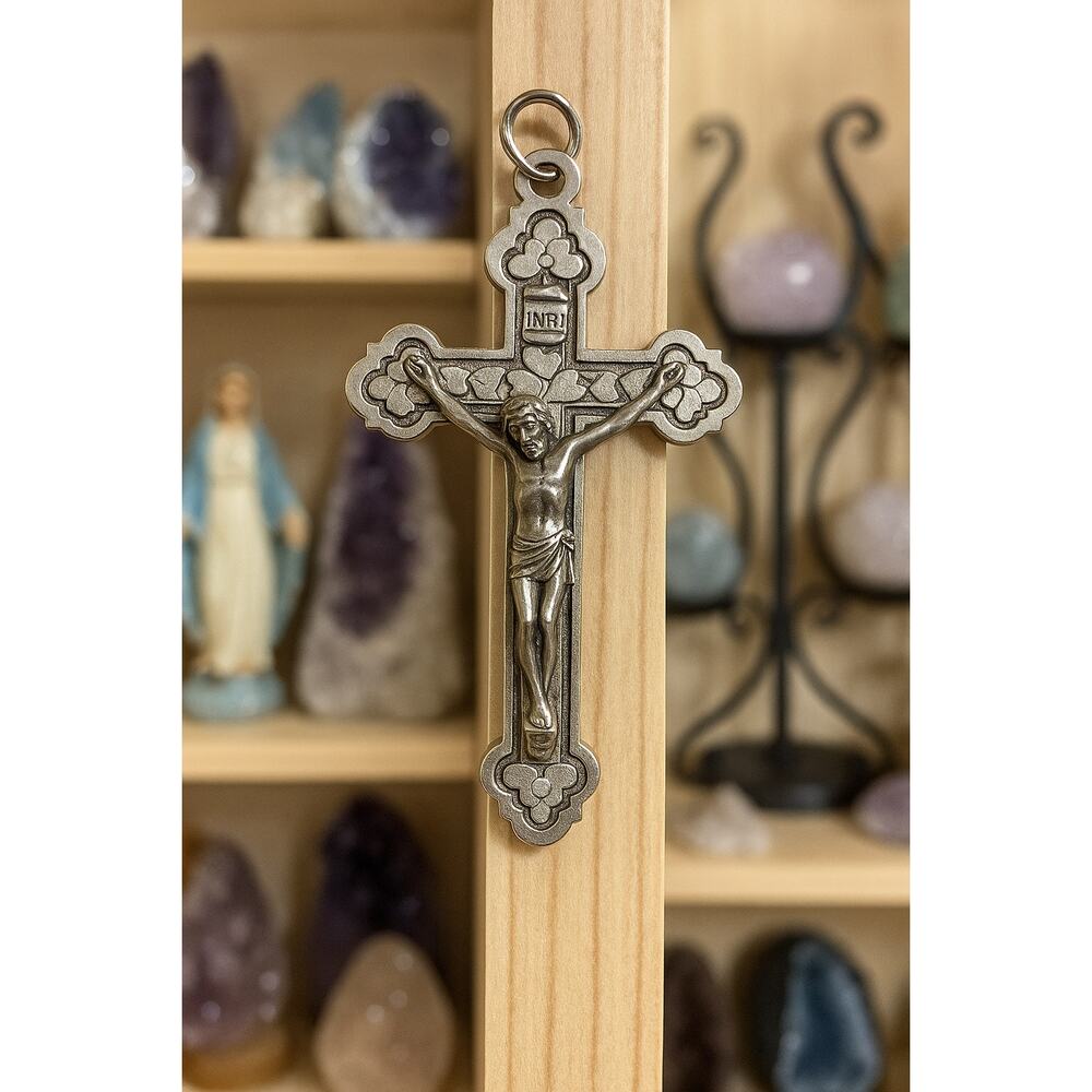 VTG Italy Jesus Christ Crucifix Pendant 2” Silver Tone INRI Religious Catholic